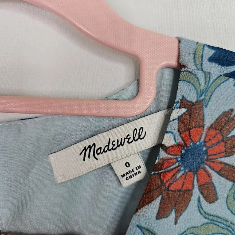 MADEWELL Open Back Dress size 0 XS WILDFLOWER GARDEN BLUE FLORAL Spring Summer - Picture 7 of 12